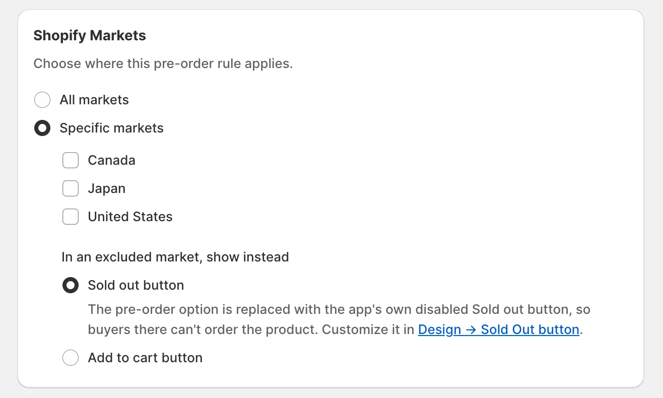 K1 PreOrder v2.34 - Shopify Markets Targeting – Run pre-orders only in the markets you choose