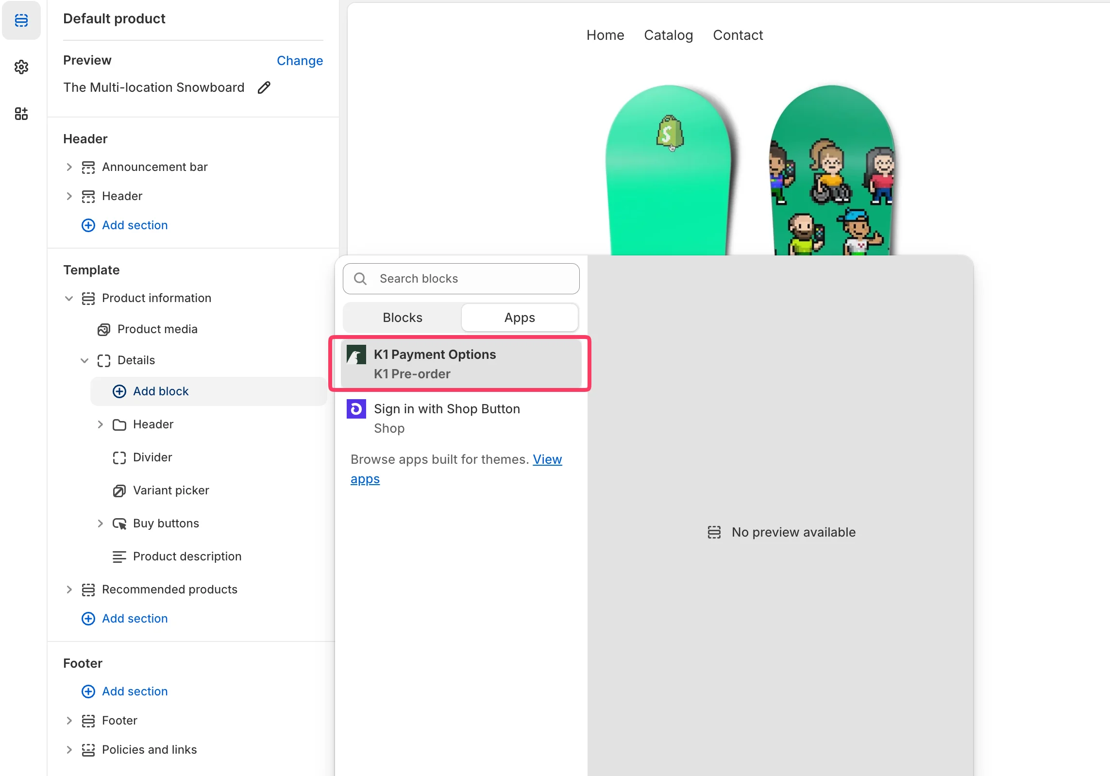 K1 Pre-Order v2.0 - Native App Block Integration – Code-free widget placement