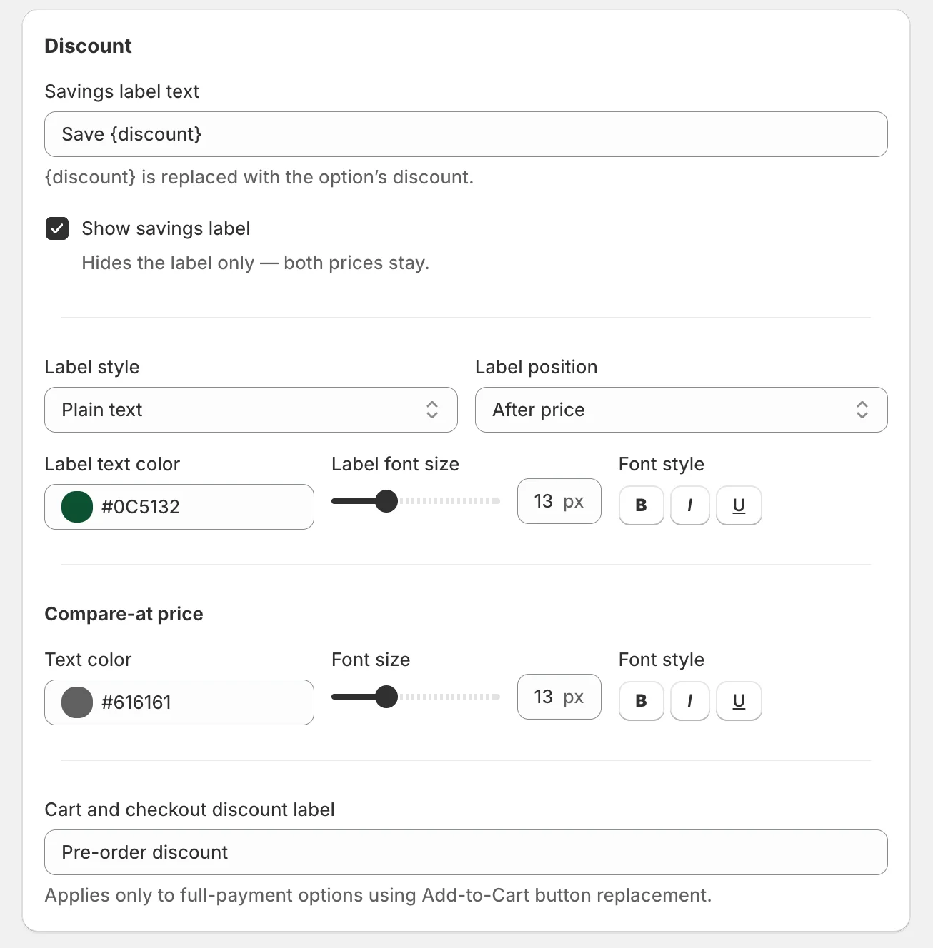 K1 Pre-Order v2.30 - Discount Design & Naming – Control how the saving looks and what customers call it