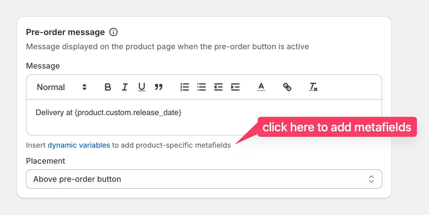 K1 Pre-Order v1.7 - Dynamic Metafield Variables – Insert product-specific information automatically