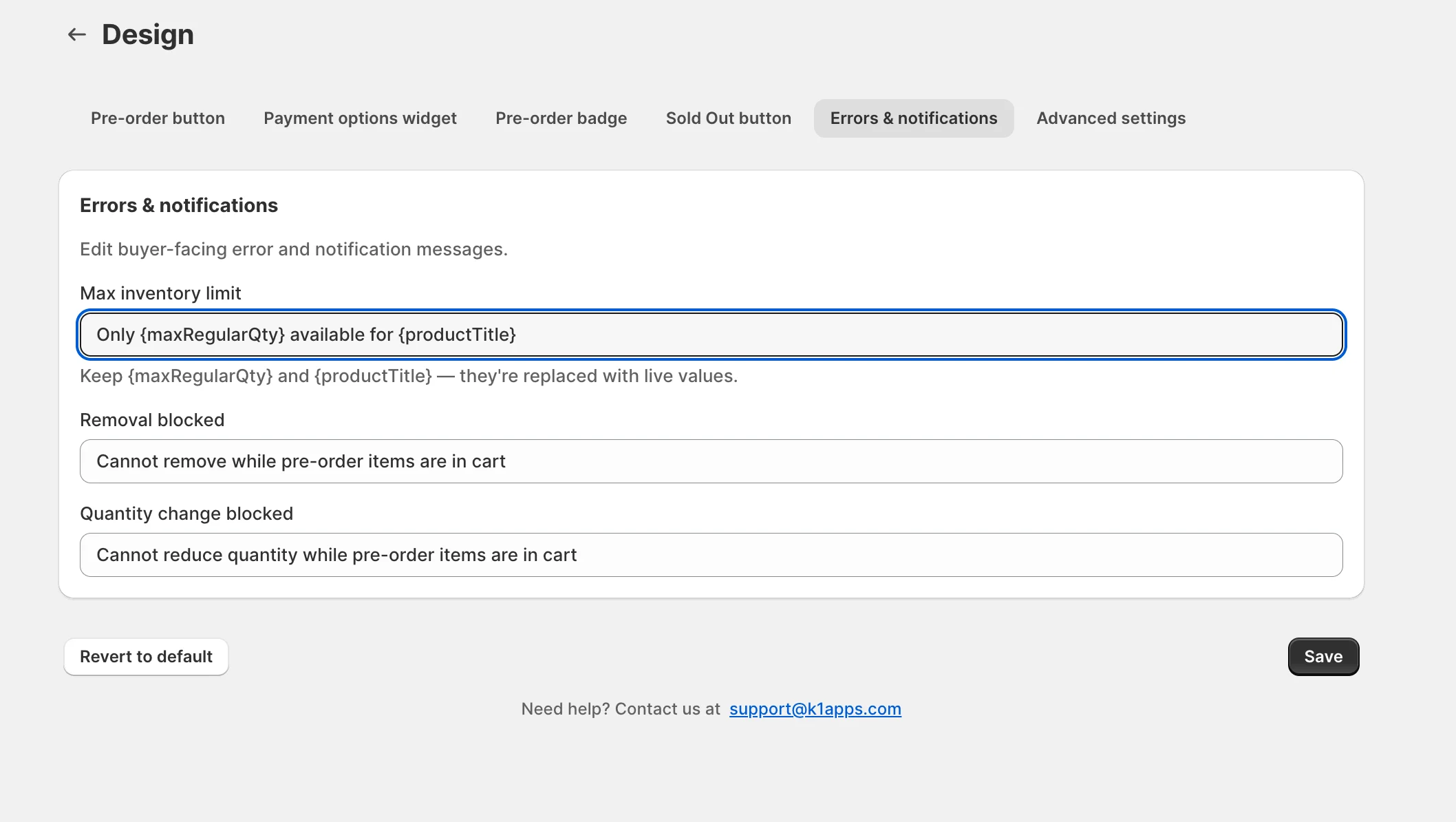 K1 Pre-Order v2.23 - Editable Cart Messages – Customize the pre-order cart messages your shoppers see