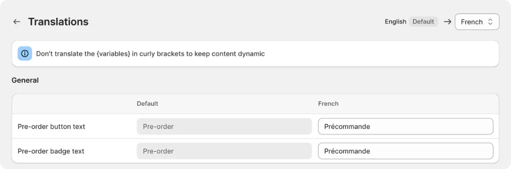 Translation settings