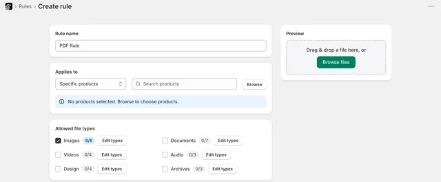 Create rule screen targeting specific products