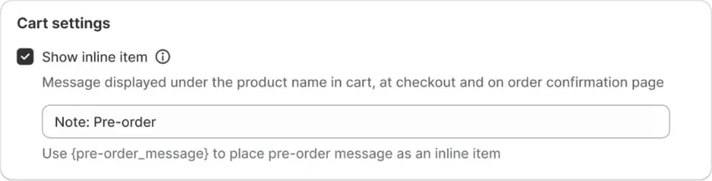 Cart settings
