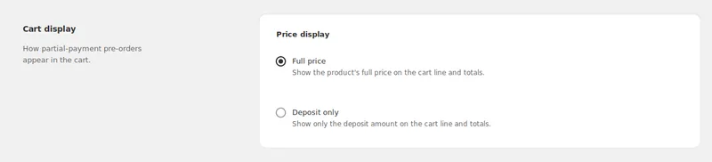 Cart price display settings: full price or deposit only