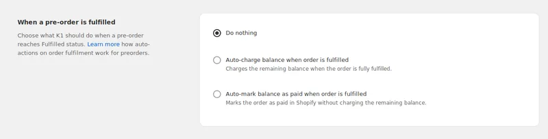 Automation settings for when a pre-order is fulfilled