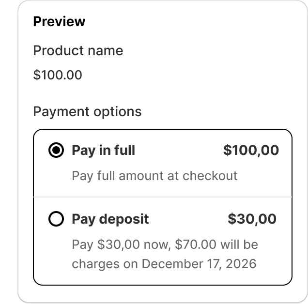 Widget styling settings with live payment options preview