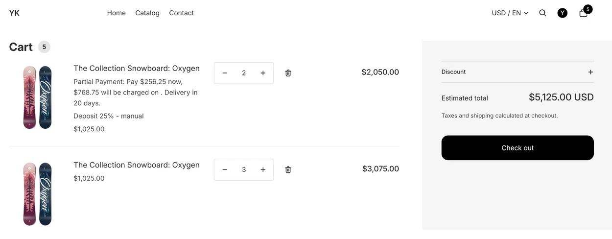 Cart split between in-stock and pre-order lines