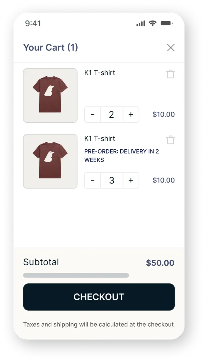 Cart split between in-stock and pre-order items