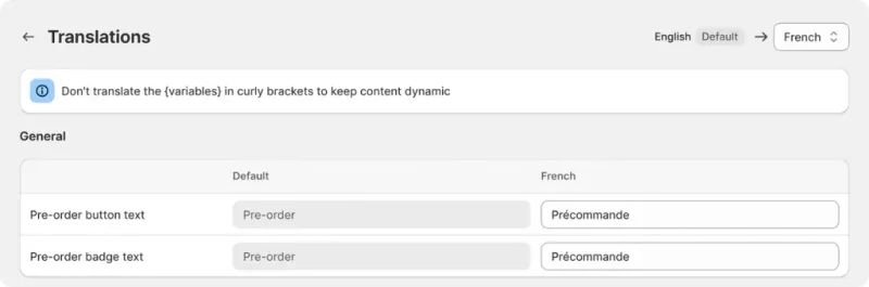 Translation settings